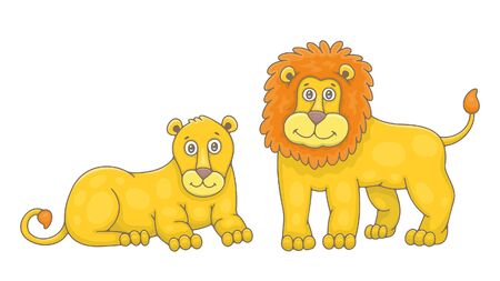 Set of Lion and Lioness. isolated on white backgroundのイラスト素材