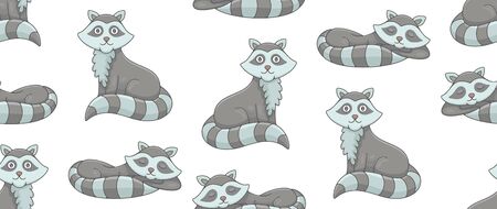 Seamless Pattern with Raccoons. isolated on white backgroundのイラスト素材
