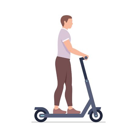 Man riding an electric scooter. isolated on white backgroundのイラスト素材