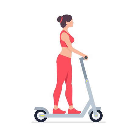 Woman riding an electric scooter. isolated on white backgroundのイラスト素材