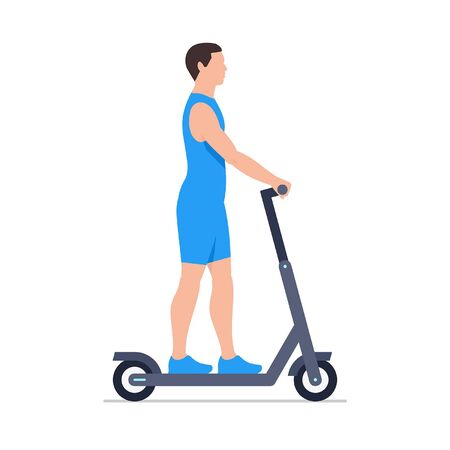Man riding an electric scooter. isolated on white backgroundのイラスト素材