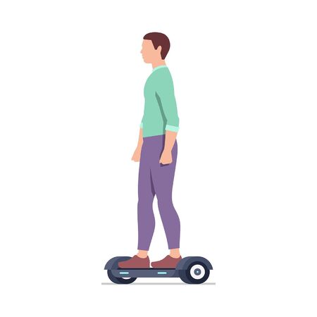 Man riding an Electric hoverboard. isolated on white backgroundのイラスト素材