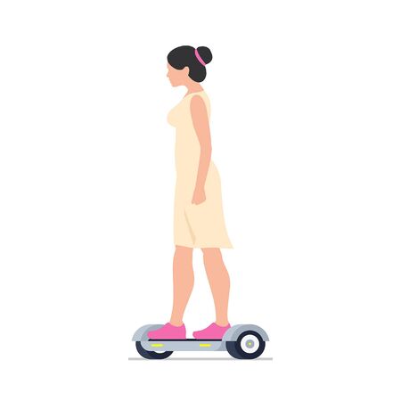 Woman riding an Electric hoverboard. isolated on white backgroundのイラスト素材