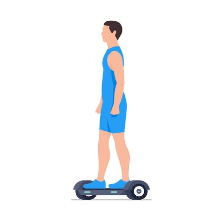 Man riding an Electric hoverboard. isolated on white backgroundのイラスト素材