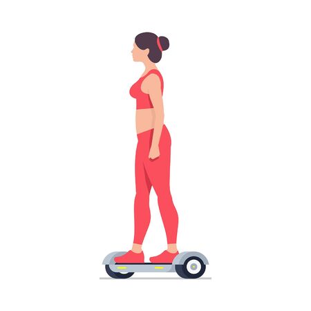 Woman riding an Electric hoverboard. isolated on white backgroundのイラスト素材