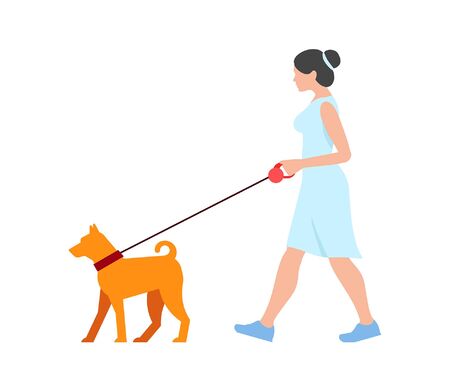 Woman walking the dog. isolated on white backgroundのイラスト素材
