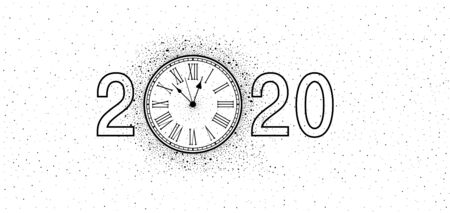 New Year Clock 2020. isolated on white backgroundのイラスト素材
