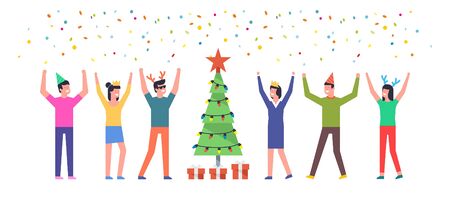 Group of people Celebrate Merry Christmas And New Year. isolated on white backgroundのイラスト素材