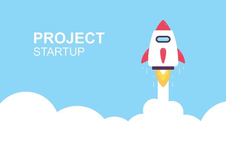 Rocket launch. Business startup banner. isolated on blue backgroundのイラスト素材