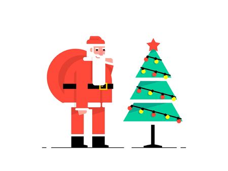 Santa Claus and Christmas tree. Merry Christmas. isolated on white backgroundのイラスト素材