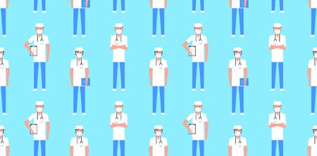 Seamless pattern with group doctors. isolated on blue backgroundのイラスト素材