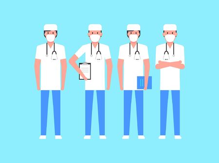 Group doctors. Doctors set. Medical concept illustration. isolated on blue backgroundのイラスト素材