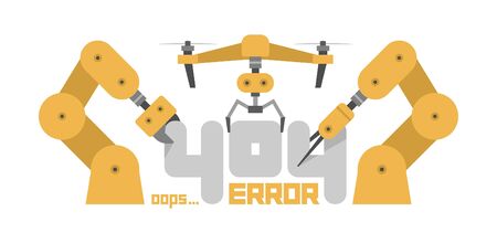 404 Error Page. Page Not Found Error 404. Robot arm. Robotic industry concept. Flat Style. isolated on white backgroundのイラスト素材
