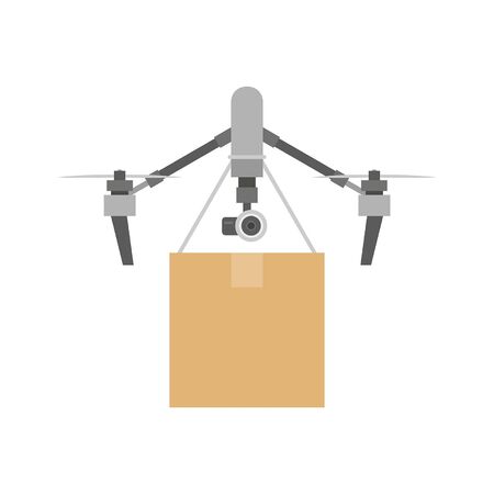 Package Delivery Drone, Express Delivery Air Service. Flat Style. isolated on white backgroundのイラスト素材