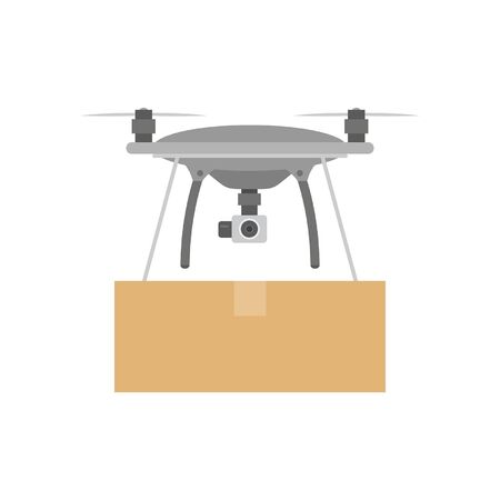 Package Delivery Drone, Express Delivery Air Service. Flat Style. isolated on white backgroundのイラスト素材