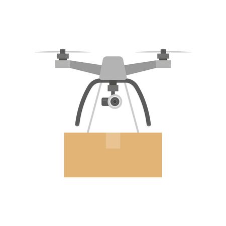 Package Delivery Drone, Express Delivery Air Service. Flat Style. isolated on white backgroundのイラスト素材