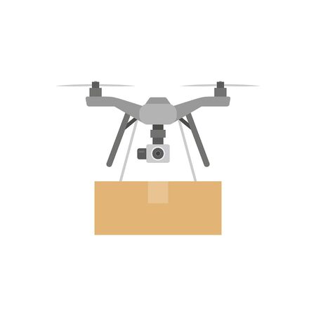 Package Delivery Drone, Express Delivery Air Service. Flat Style. isolated on white backgroundのイラスト素材