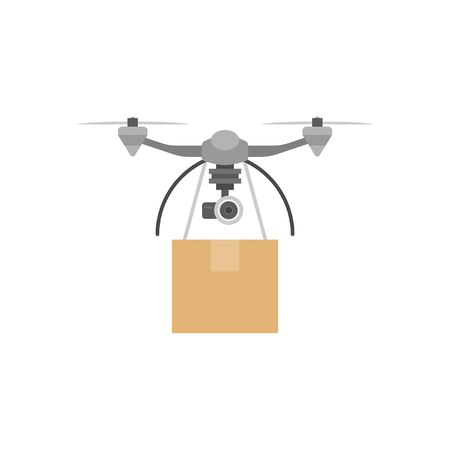 Package Delivery Drone, Express Delivery Air Service. Flat Style. isolated on white backgroundのイラスト素材