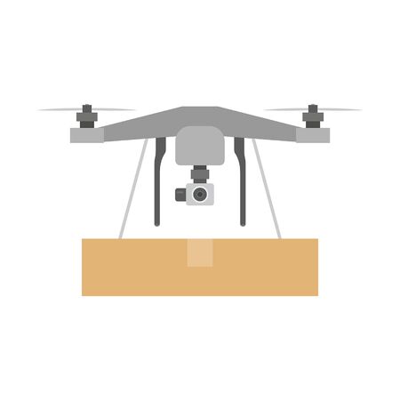 Package Delivery Drone, Express Delivery Air Service. Flat Style. isolated on white backgroundのイラスト素材