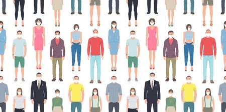 Seamless pattern with People in white medical face mask. Coronavirus pandemic seamless. Health Care and Safety. Coronavirus COVID-19 virus. Flat Styleのイラスト素材