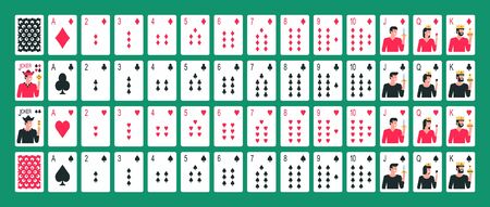 Playing cards. Collection of playing cards. Poker playing cards. Flat Style. isolated on green backgroundのイラスト素材