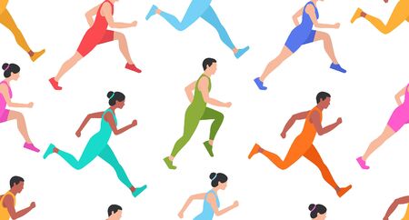 Seamless pattern with Jogging people. Flat Style. isolated on white backgroundのイラスト素材