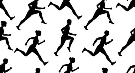 Seamless pattern with Jogging people. Flat Style. isolated on white backgroundのイラスト素材