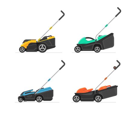 Set of lawnmower. flat style. isolated on white backgroundのイラスト素材