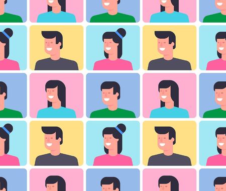 Seamless pattern with People icons. Portrait or Person Head. Avatar User. flat styleのイラスト素材