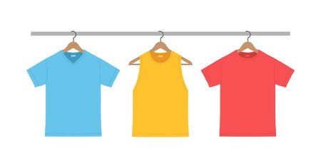 T-shirts on hanger. flat style. isolated on white backgroundのイラスト素材