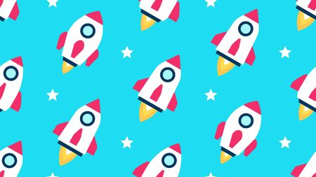 Seamless pattern with Rockets and stars. isolated on blue backgroundのイラスト素材