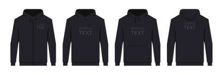 Men's hoodie Black. Blank template hoody front and back view. isolated on white backgroundのイラスト素材