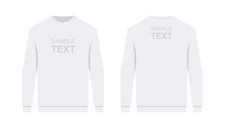 Men's Sweatshirt White. Men's blank sweatshirt template, front and back view. isolated on white backgroundのイラスト素材