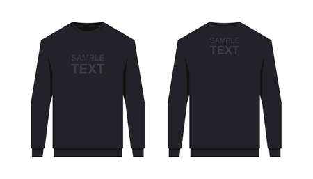 Men's Sweatshirt Black. Men's blank sweatshirt template, front and back view. isolated on white backgroundのイラスト素材
