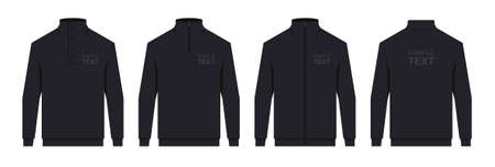 Men's Sweatshirt Black. Men's blank sweatshirt template, front and back view. isolated on white backgroundのイラスト素材