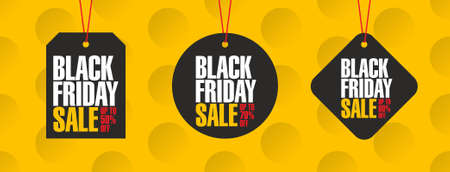 Black Friday Banners. Sale tags on the yellow backgroundのイラスト素材