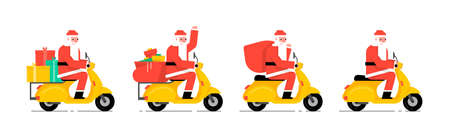 Santa Claus driving scooter. Flat Style. isolated on white backgroundのイラスト素材