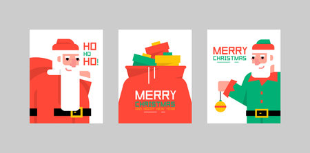 Merry Christmas greeting card. Santa Claus with Ho Ho Ho text Greeting cardsのイラスト素材