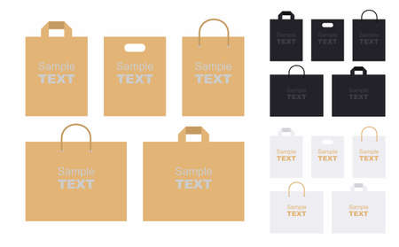 Paper bags. Mockup set of Shopping Bag for branding and corporate identity design. White and black. Flat styleのイラスト素材