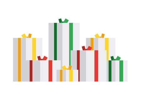 Big pile of presents. Different Christmas gift boxes. Christmas gift box. Flat Styleのイラスト素材
