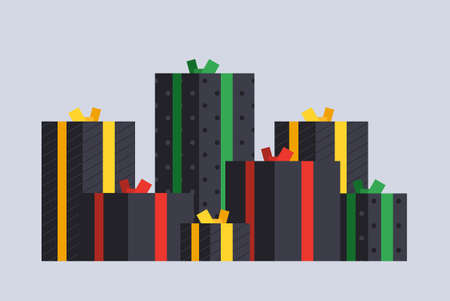 Big pile of presents. Different Christmas gift boxes. Christmas gift box. Flat Styleのイラスト素材