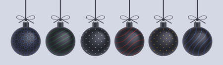 Black Christmas balls. Holiday decoration template. Flat Styleのイラスト素材