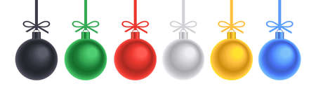 Colorful Christmas balls. Holiday decoration template. Flat Styleのイラスト素材