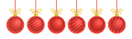 Red Christmas balls. Holiday decoration template. Flat Styleのイラスト素材