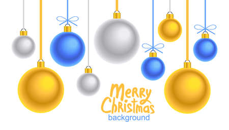 Christmas Blue and Yellow Balls background. Holiday decoration template. Flat Styleのイラスト素材