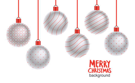 Christmas White Balls background. Holiday decoration template. Flat Styleのイラスト素材