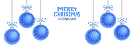 Christmas Blue Balls background. Holiday decoration template. Flat Styleのイラスト素材