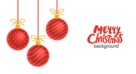 Christmas Red Balls background. Holiday decoration template. Flat Styleのイラスト素材