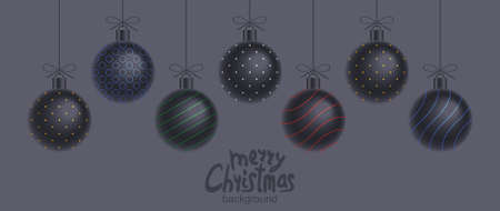 Christmas Black Balls background. Holiday decoration template. Flat Styleのイラスト素材