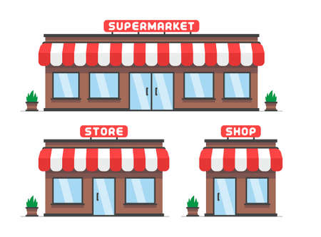 Store or shop facade. Store, Shop, Supermarket icon. Flat Style. isolated on white backgroundのイラスト素材